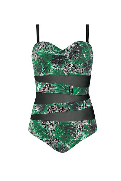 Immagine di PLUS SIZE BLACK WITH GREEN LEAF  PRINT.